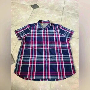 Eddie Bauer Women’s Pink/Blue Plaid Short Sleeve Shirt Size Large